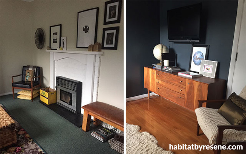 living room, lounge, white lounge, charcoal lounge, charcoal feature wall, white and charcoal