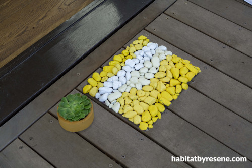 stone mat, door mat, diy door mat, pebble mat, painted pebbles, painted stones, exterior ideas