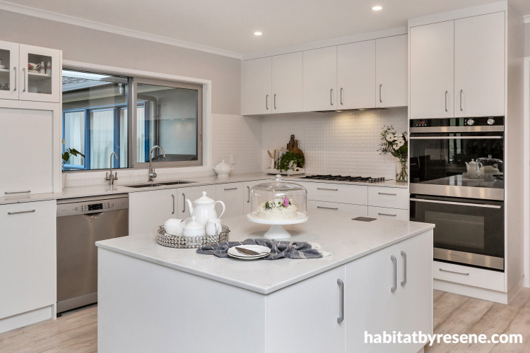 white kitchen, renovated kitchen, neutral kitchen, white kitchen island, interior design