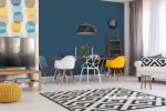 dining room Inspo, open plan living space, open plan inspiration, blue and yellow decor, Resene
