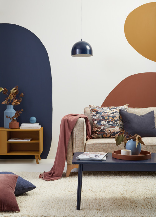 living room, living room inspiration, blue living room, warm toned living space, Resene