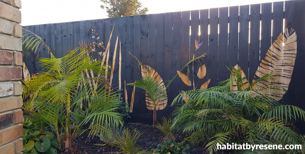Resene Paint, Back Fence, Leaf Print, Stencil, Backyard