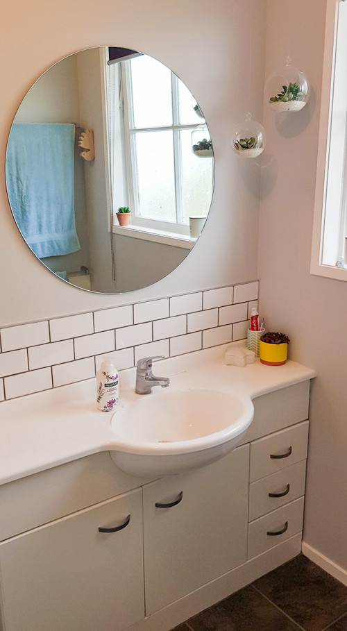 bathroom renovation, grey bathroom, bathroom Inspo, subway tile, Resene