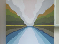 Bring the outside in with this painted landscape feature wall