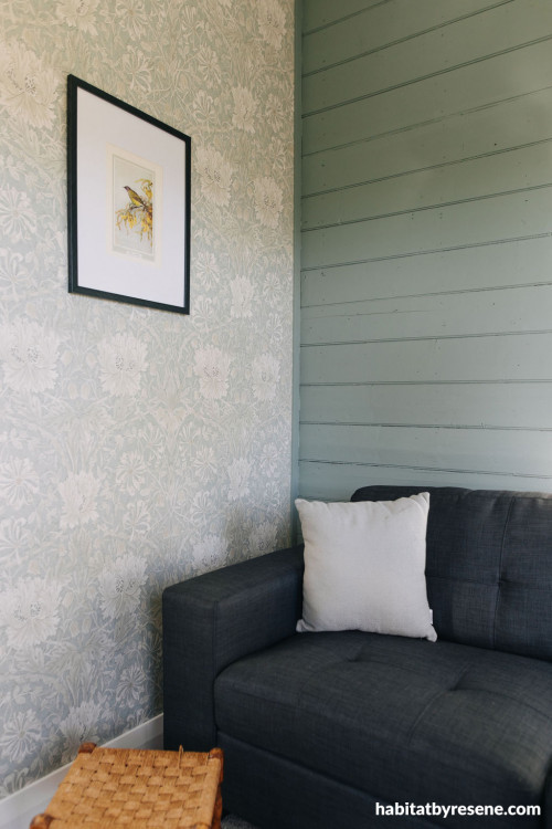 living room, snug, decorating and snug, small living room ideas, tongue and groove walls, green walls, Resene 