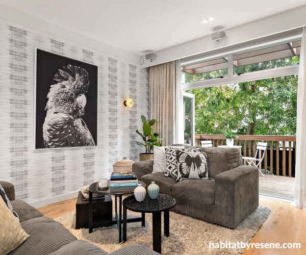 Wallpaper living room white grey