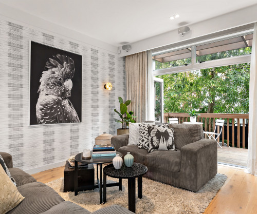Wallpaper living room white grey