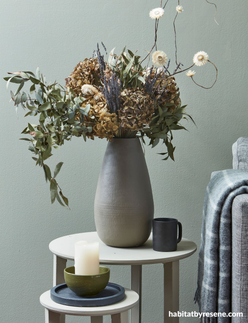 tonal green dried flower arrangement
