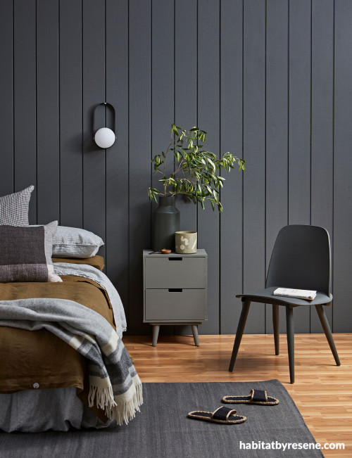 Dark bedroom Resene Armadillo