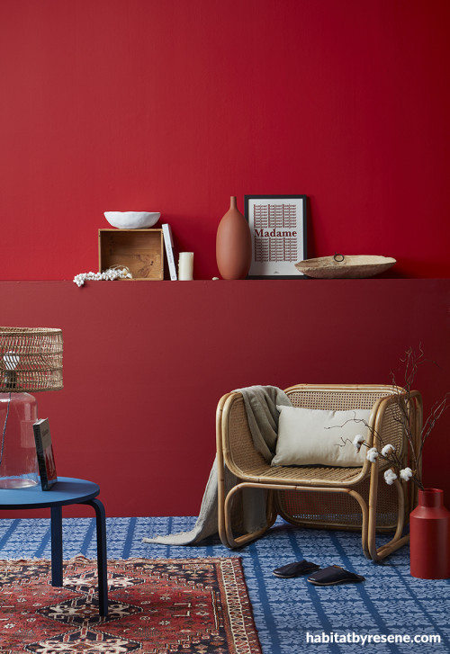 Red Room, Two Toned Interior, Stencilled Floor, Blue Floor