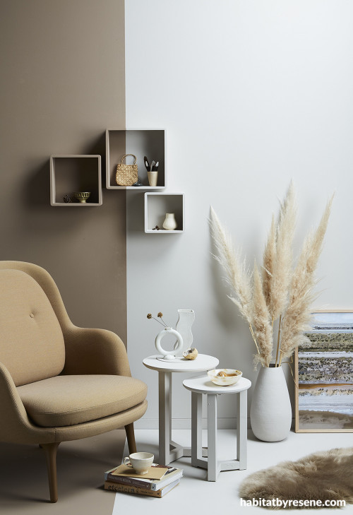 Two Toned Room, Beige Interior, Cosy Room, Reading Nook, Beige and White