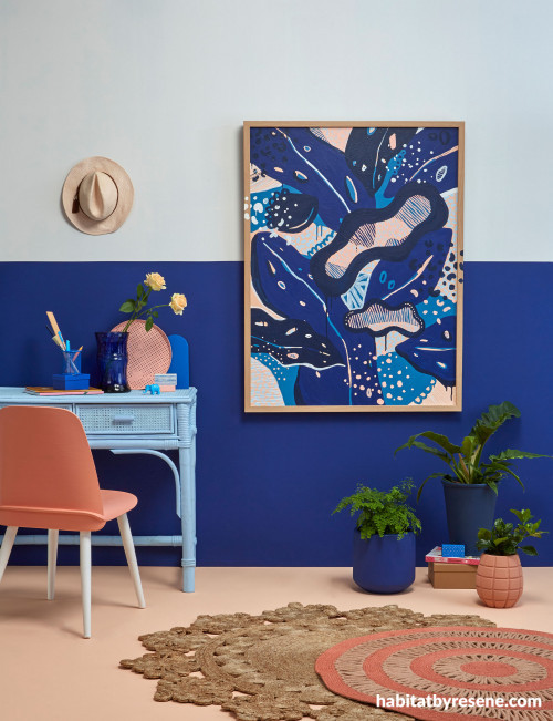 bright blue striped wall