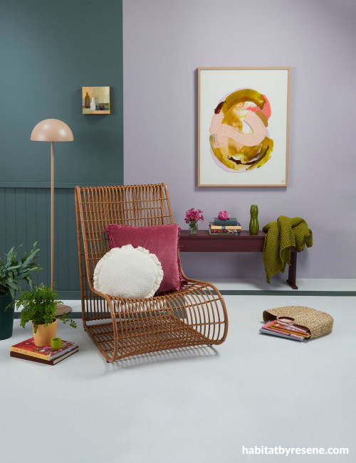 purple and green reading nook