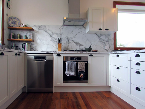 Kitchen Reno, Modern Kitchen, Marble Splashback, Marble Benchtop