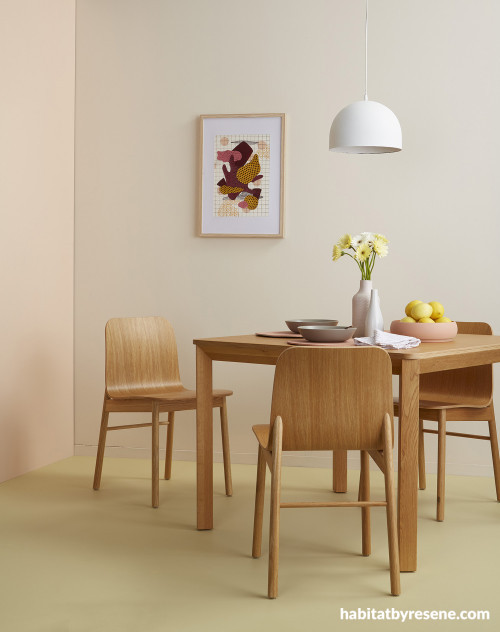 Pastel Interiors, Pastel Dining Room, Pastel Decor, Yellow Floor