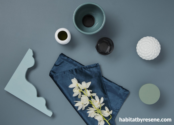 Blue paint, Resene, Resene Balderdash, Flatlay, Blue Inspo