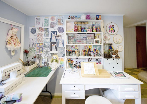 craft room office blue walls