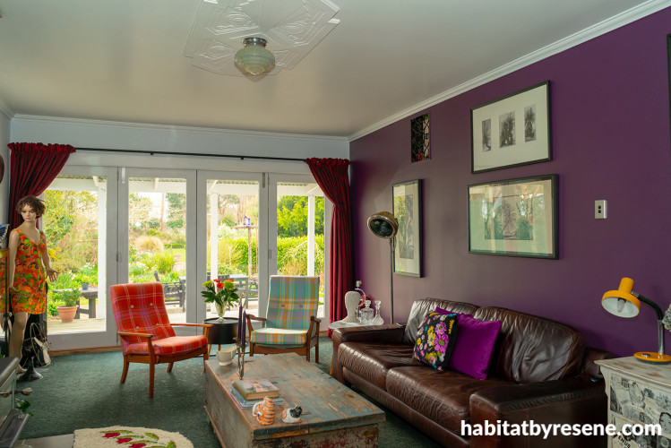 Purple Wall, Purple Interiors, Retro Interiors, Retro Furniture