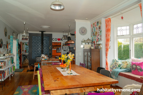 Retro Dining Room, Orange Scullery, Orange Interiors, Retro Home