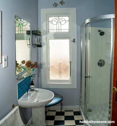 Chequerboard Flooring, Retro Bathroom, Blue Bathroom