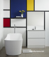 Mondrian Bathroom, Mondrian Inspo, Mondrian Bathrooms, Blue, Red and Yellow