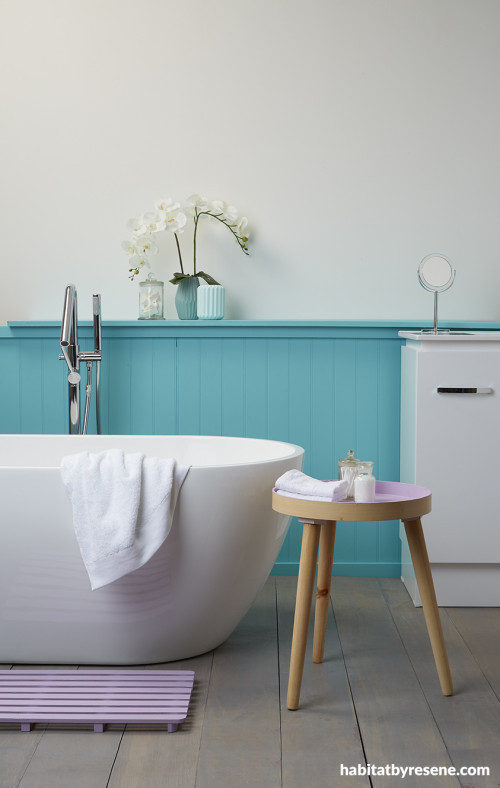 Turquoise Bathroom, Tongue and Groove, Blue and White Bathroom