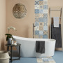 Two-toned Bathroom, Orange and Blue, Stencilled Floors, Blue Bathroom