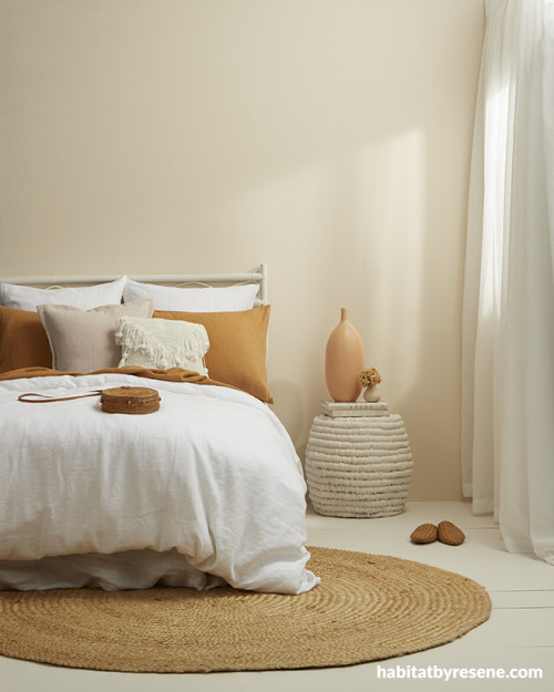 Neutral boho bedroom, Resene Canterbury Clay, Character Neutral, Neutral Bedroom