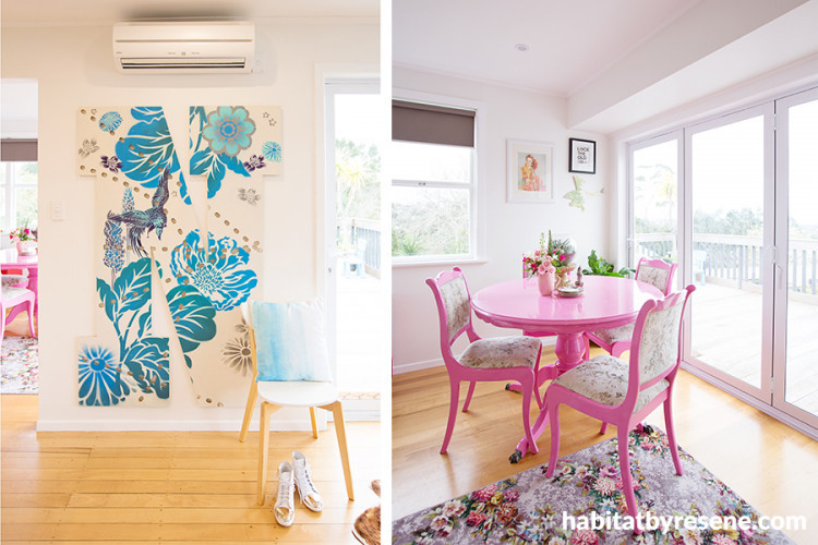 floral motifs, floral decor, flower wall, pink decor, decorating with pink, Resene