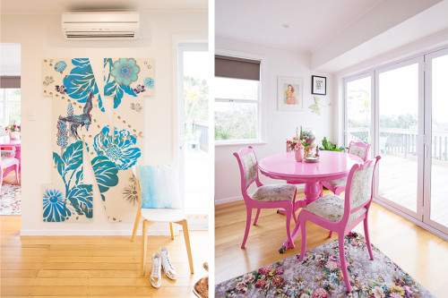 floral motifs, floral decor, flower wall, pink decor, decorating with pink, Resene