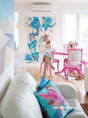 living room, blue accent decor, blue accents, pink and blue living space, Resene 