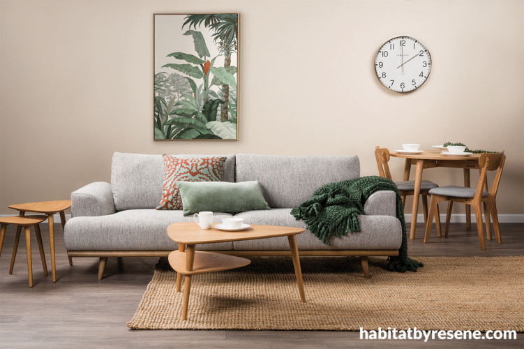 Cosy Lounge, Warm Interiors, Natural Materials, Plant Print