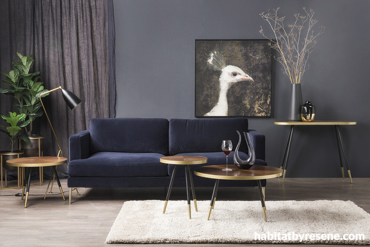 Dark Interiors, Blue Lounge, Velvet, Blue Interiors, Resene Gumboot