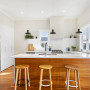 White kitchen wooden island