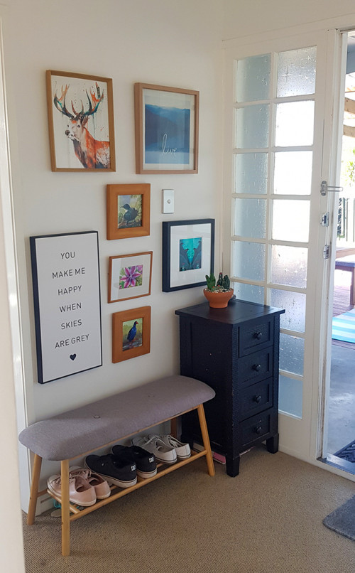 Resene Alabaster, Entryway, 70s renovation, Gallery Wall, Hall Inspo