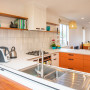 Orange Kitchen, Retro Renovation, Retro Kitchen, Subway Tiles