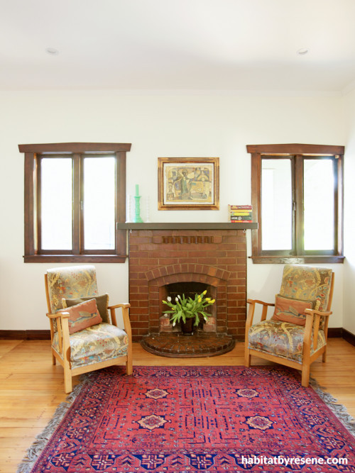 sitting room, timber interior, wood interior, decorating with wood, white walls, Resene 