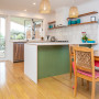 Green Kitchen Island, Retro Kitchen, Green Interiors, Subway Tiles