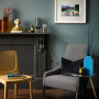 Resene Blue Bayoux wall grey fireplace