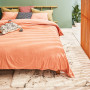 Peach Interiors, Green Interiors, Peach Bedding, Orange Bedding