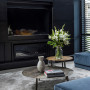 Blue Interiors, Blue Fireplace, Blue Entertainment Area, Navy Interiors