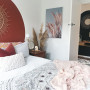Painted Headboard, Terracotta Bedroom, Orange and White Interiors